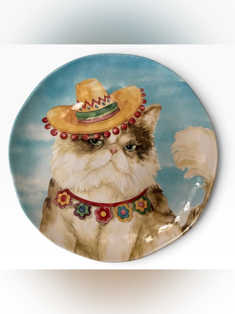 Pier 1 Imports “Juan the Fiesta Cat” Plate 8.5” Ironstone Salad Dessert